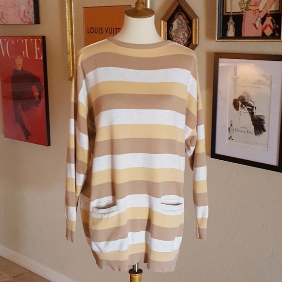 Joan Vass - Striped‎ Oversize Tunic Sweater - Picture 2 of 5